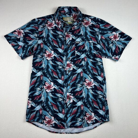 Dixxon Shirt Mens Small Blue Red Antigua Hawaiian Floral Button Up Short Sleeve - Picture 1 of 5